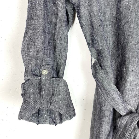 Neiman Marcus Womens Linen Shirtdress Roll Tab Sleeves Blue Mini Size Small - Picture 11 of 11
